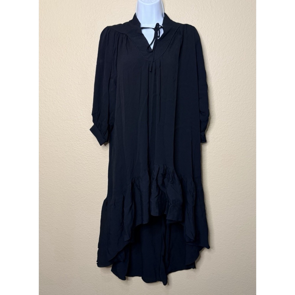 Odylyne‎ Black 100% Silk High-Low Ruffle Dress XS Luxury Dark Romance Witchcore